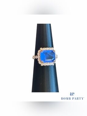 Bomb Party BP "The Gracie Ring" Cornflower Blue on Gold Plating Size 8 RG37522